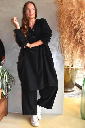 Arbi Needlecord Pop Over Shirt Dress Black